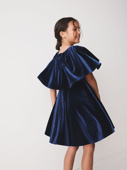 Dsiney Kidz - Navy Blue Navy Velvet Cape Dress (3-16yrs) image 2