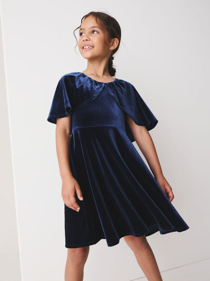 Dsiney Kidz - Navy Blue Navy Velvet Cape Dress (3-16yrs) image 4