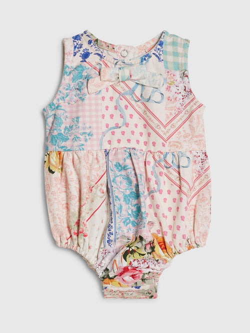 River Island Blue Cabbages & Roses Patchwork Romper image 1