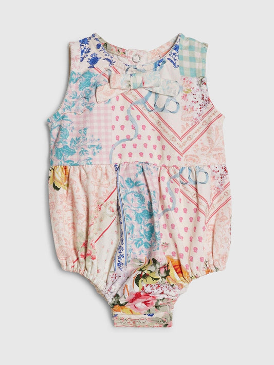 River Island Blue Cabbages & Roses Patchwork Romper image 1