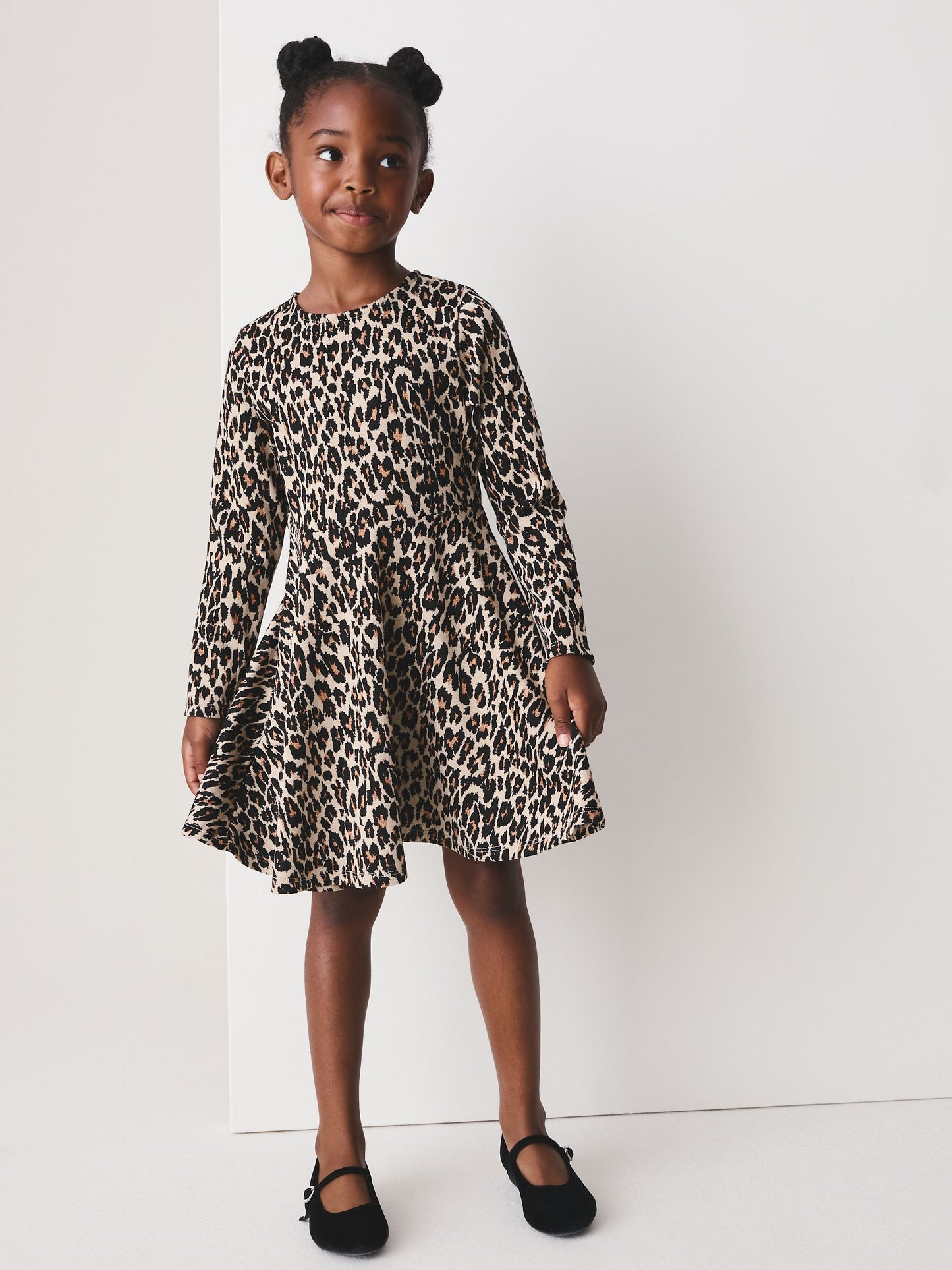 Dsiney Kidz - Leopard Animal Print Long Sleeve Skater Dress (3-16yrs) image 2