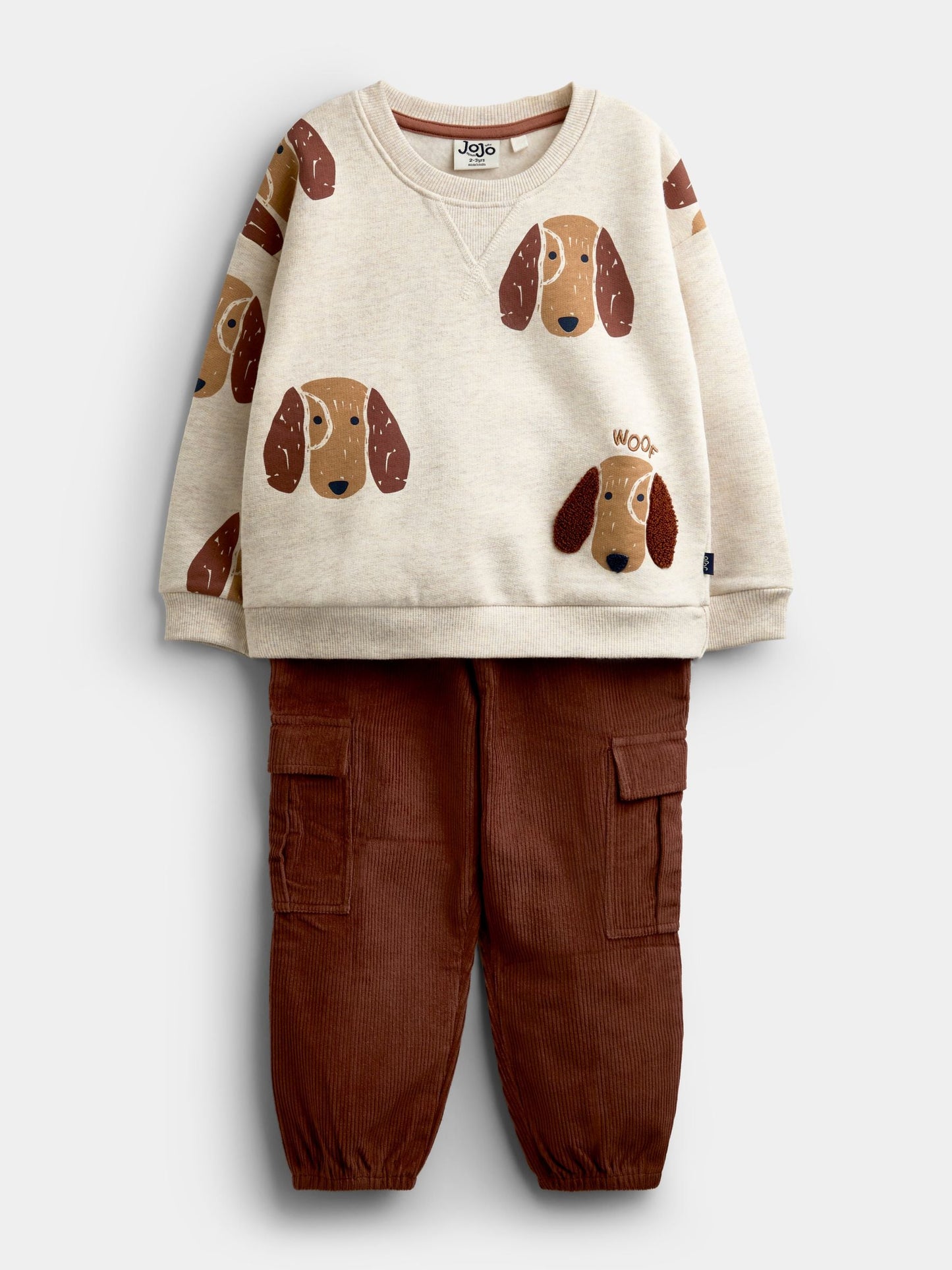 Dsiney Kidz - JoJo Maman Bébé Brown Dog Print Sweatshirt & Cargo Jogger Set image 1
