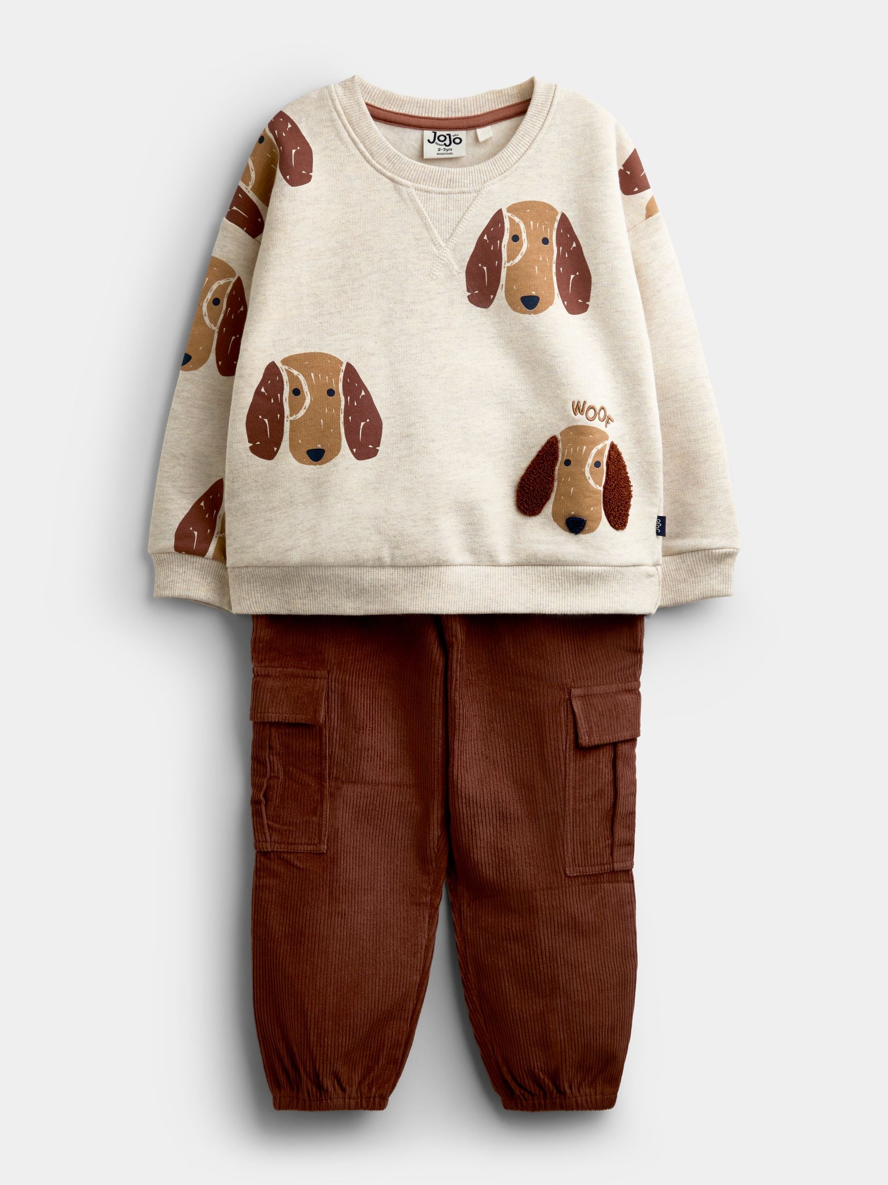 Dsiney Kidz - JoJo Maman Bébé Brown Dog Print Sweatshirt & Cargo Jogger Set image 1