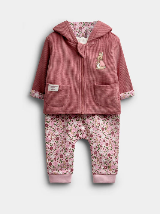 Dsiney Kidz - JoJo Maman Bébé Pink Peter Rabbit Flopsy Reversible Hoodie, Joggers & Bodysuit Set image 1