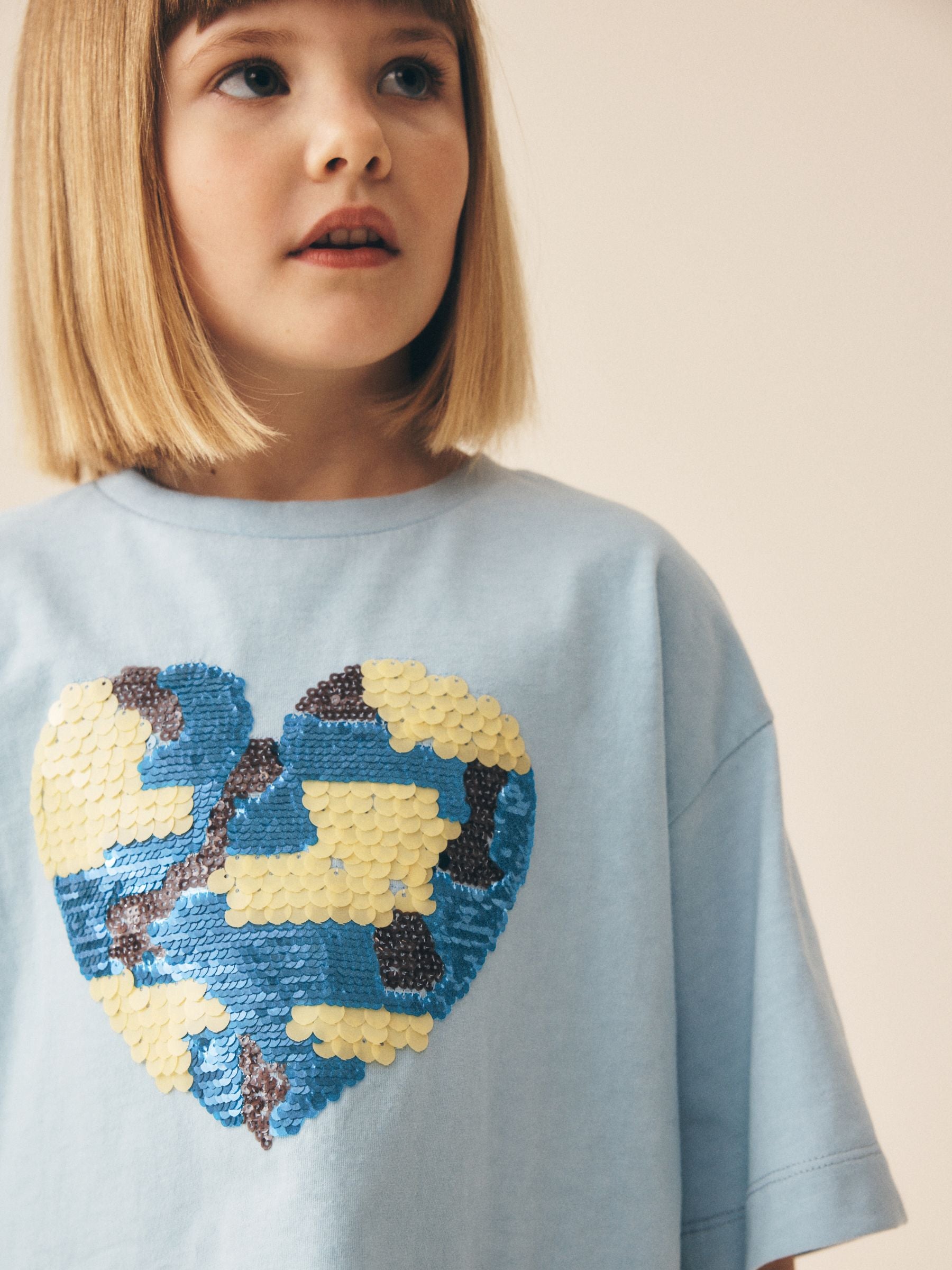 Dsiney Kidz - Light Blue Boxy Sequin Heart T-Shirt (3-16yrs) image 4