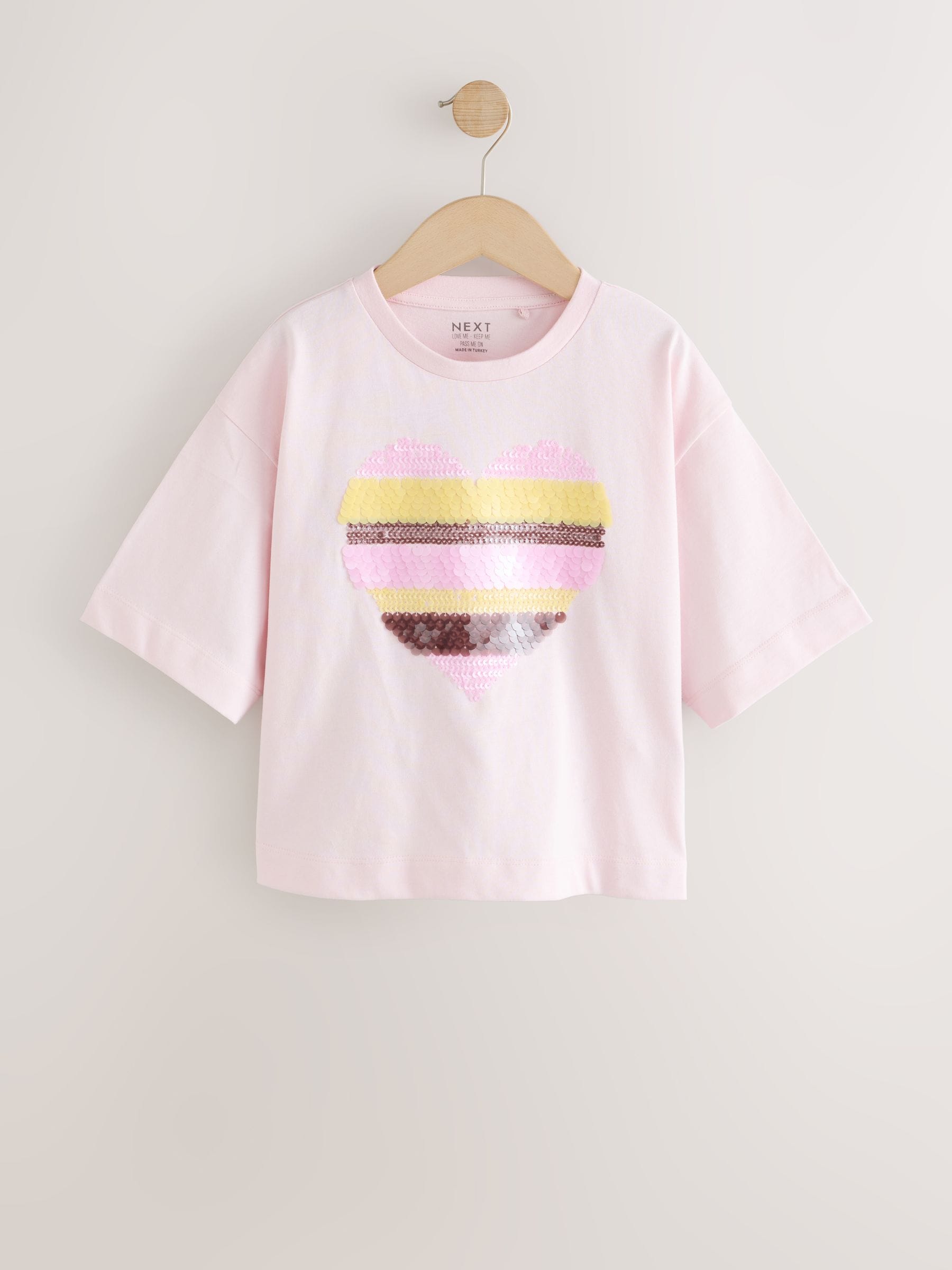 Dsiney Kidz - Light Pink Stripe Boxy Sequin Heart T-Shirt (3-16yrs) image 5