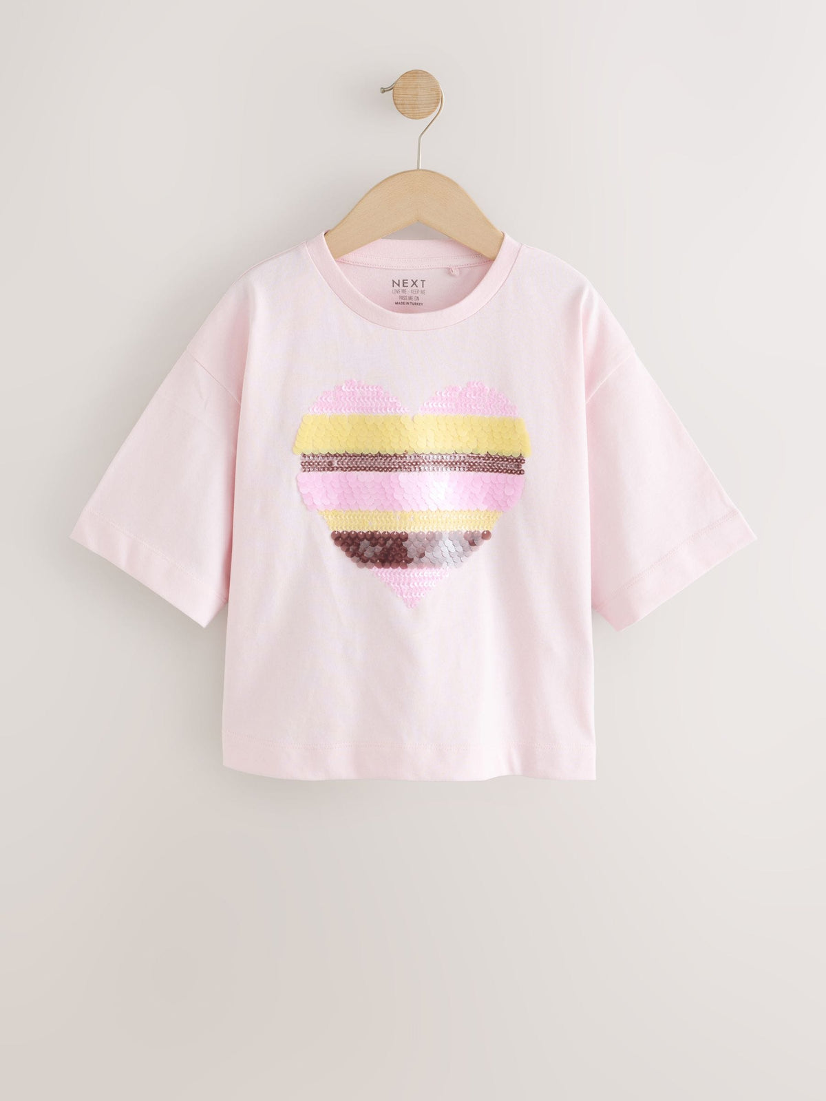 Dsiney Kidz - Light Pink Stripe Boxy Sequin Heart T-Shirt (3-16yrs) image 5