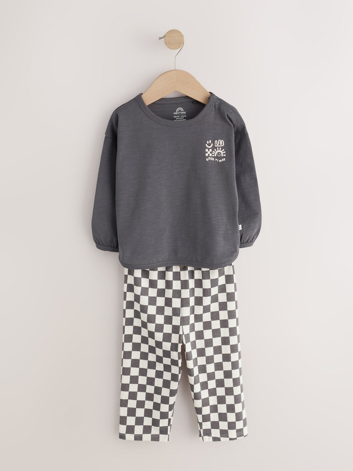 Charcoal Grey Checkerboard Baby Top and Wide Leg Leggings Set (0mths-2yrs) - image 1
