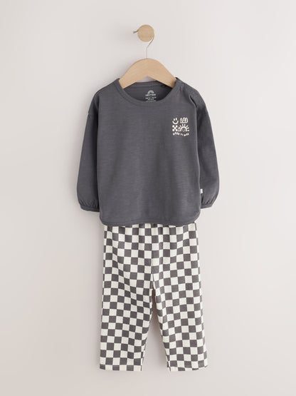 Charcoal Grey Checkerboard Baby Top and Wide Leg Leggings Set (0mths-2yrs) - image 1