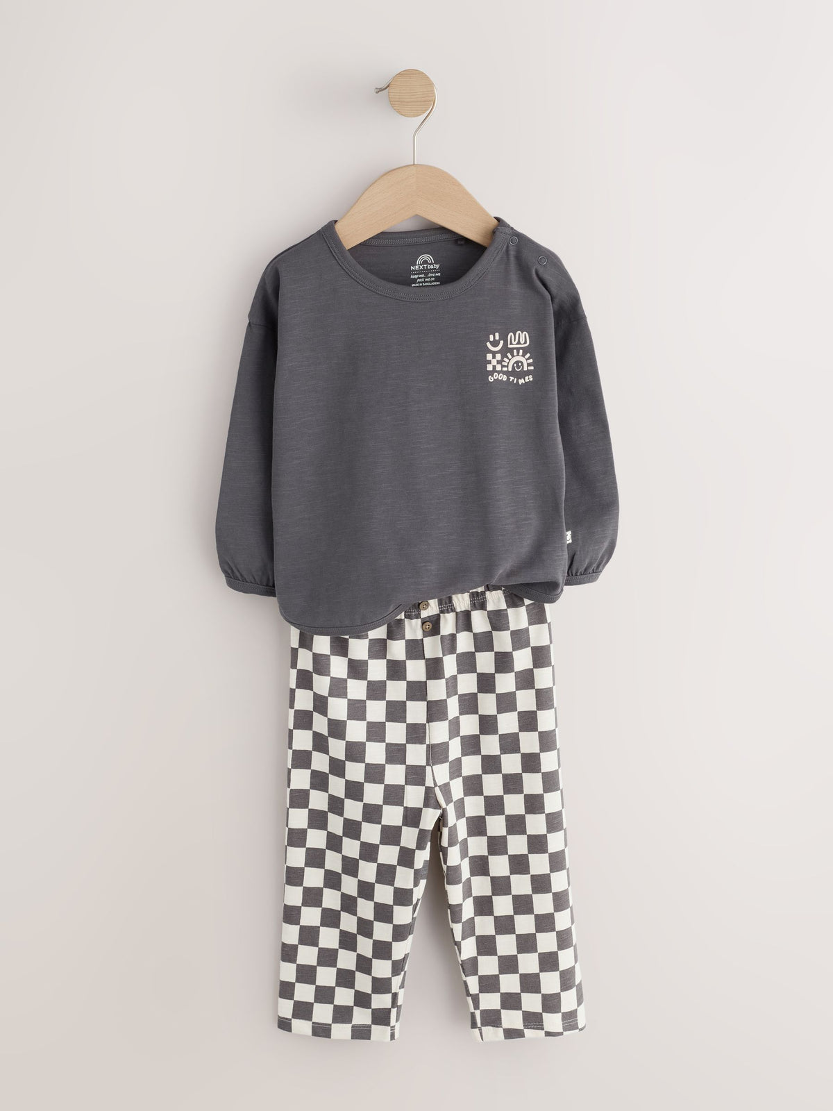 Charcoal Grey Checkerboard Baby Top and Wide Leg Leggings Set (0mths-2yrs) - image 2