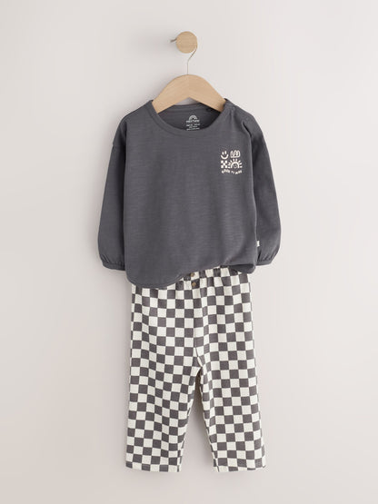 Charcoal Grey Checkerboard Baby Top and Wide Leg Leggings Set (0mths-2yrs) - image 2