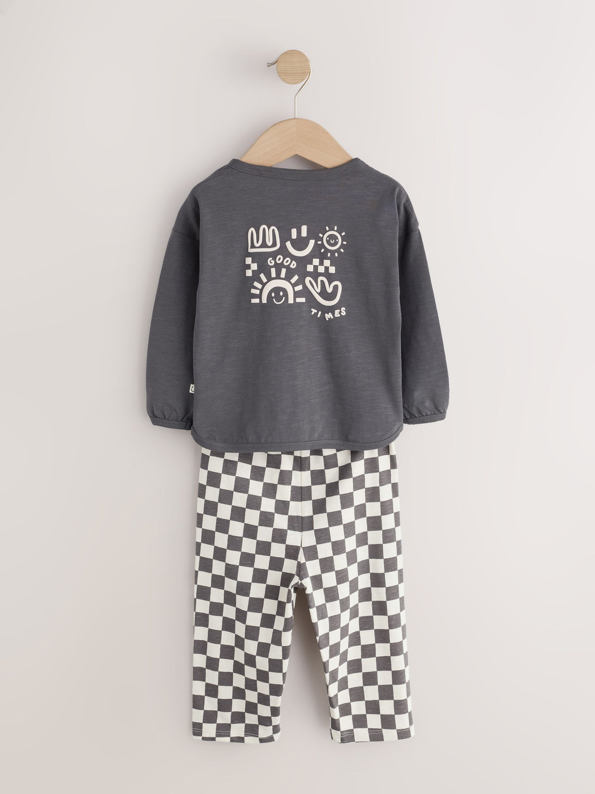 Charcoal Grey Checkerboard Baby Top and Wide Leg Leggings Set (0mths-2yrs) - image 3