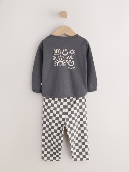 Charcoal Grey Checkerboard Baby Top and Wide Leg Leggings Set (0mths-2yrs) - image 3