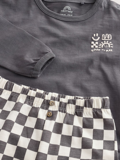 Charcoal Grey Checkerboard Baby Top and Wide Leg Leggings Set (0mths-2yrs) - image 4