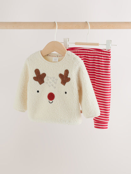 Neutral Reindeer Baby Fleece Top and Leggings Set (0mths-2yrs) - image 1