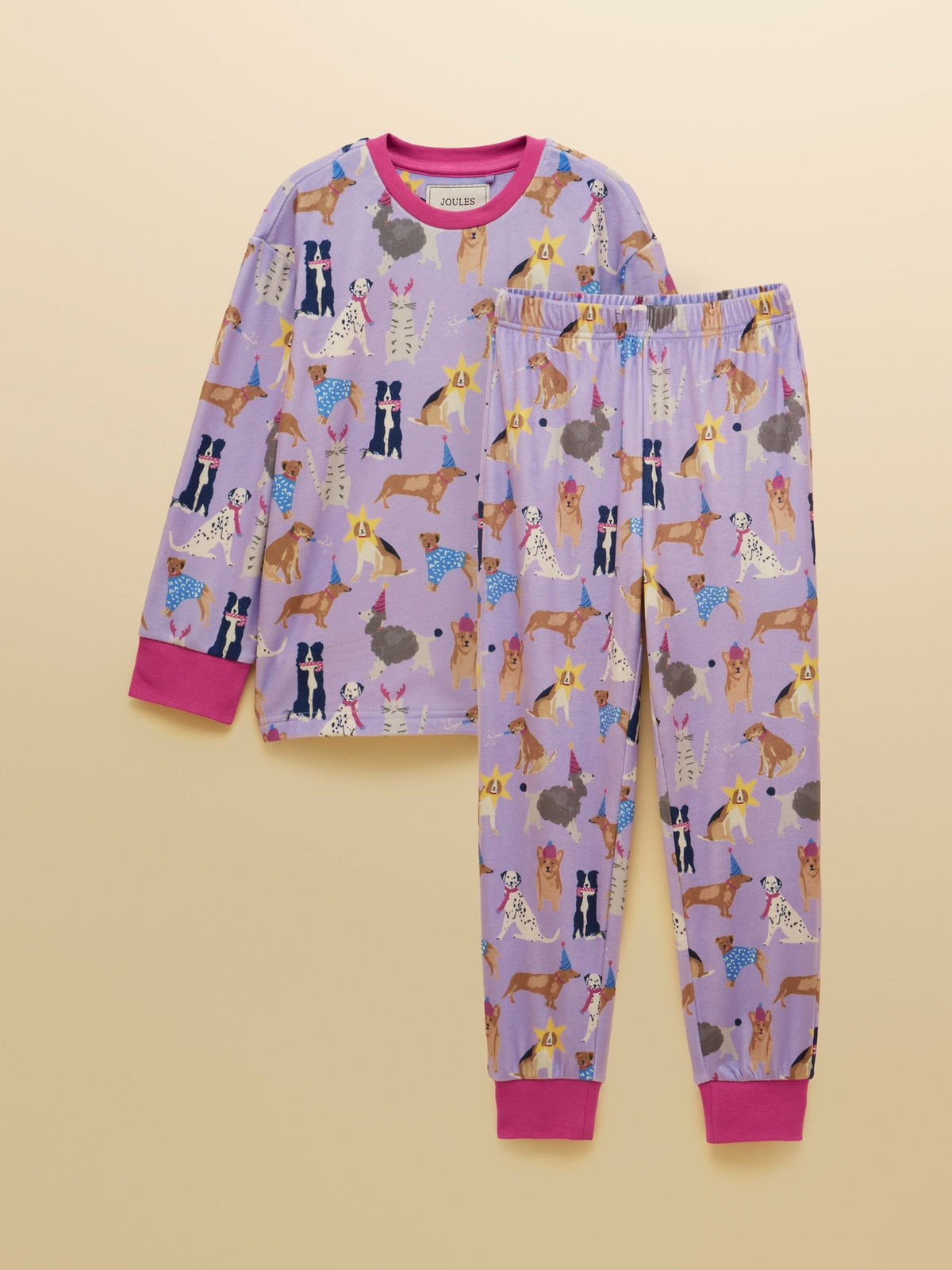 Joules Girls' Lilac Dogs Long Sleeve Fleece Pyjamas - image 1