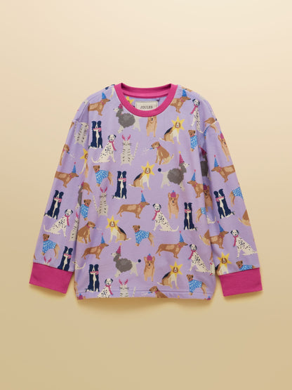 Joules Girls' Lilac Dogs Long Sleeve Fleece Pyjamas - image 2