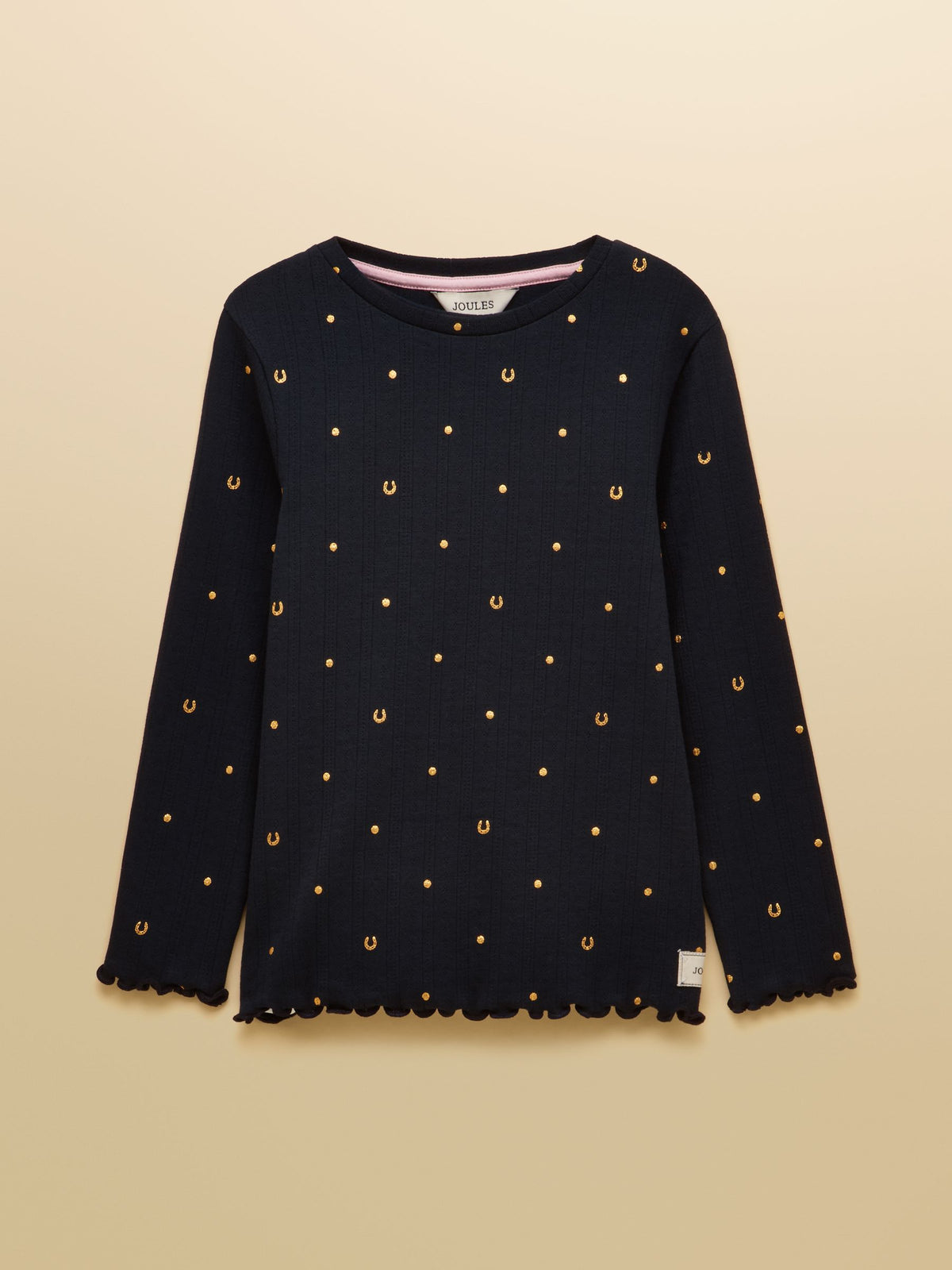 Joules Girls' Odelia Navy Long Sleeve Pointelle Top - image 1