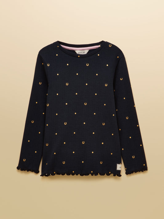 Joules Girls' Odelia Navy Long Sleeve Pointelle Top - image 1