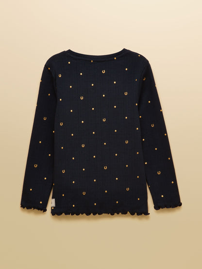 Joules Girls' Odelia Navy Long Sleeve Pointelle Top - image 2