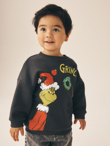 Charcoal Grey Grinch Christmas Crew Neck Sweat Top (3mths-8yrs) - image 1