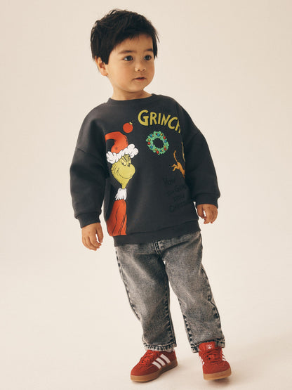 Charcoal Grey Grinch Christmas Crew Neck Sweat Top (3mths-8yrs) - image 2