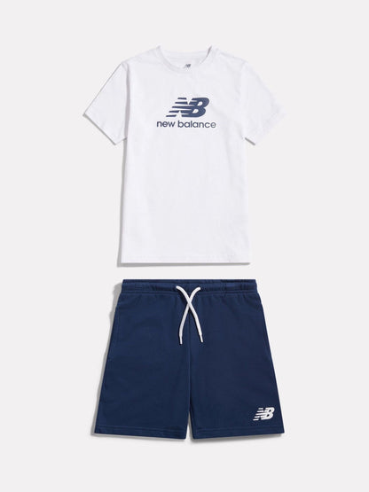 New Balance White Stacked Graphic Jersey T-Shirt & FT Shorts Set image 1