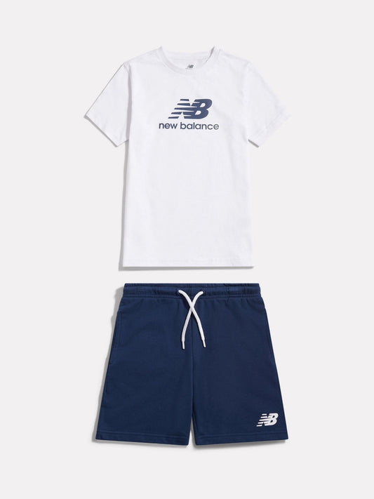 New Balance White Stacked Graphic Jersey T-Shirt & FT Shorts Set image 1