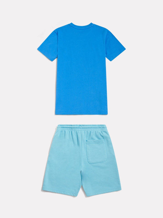 New Balance Blue Stacked Graphic Jersey T-Shirt & FT Shorts Set image 2