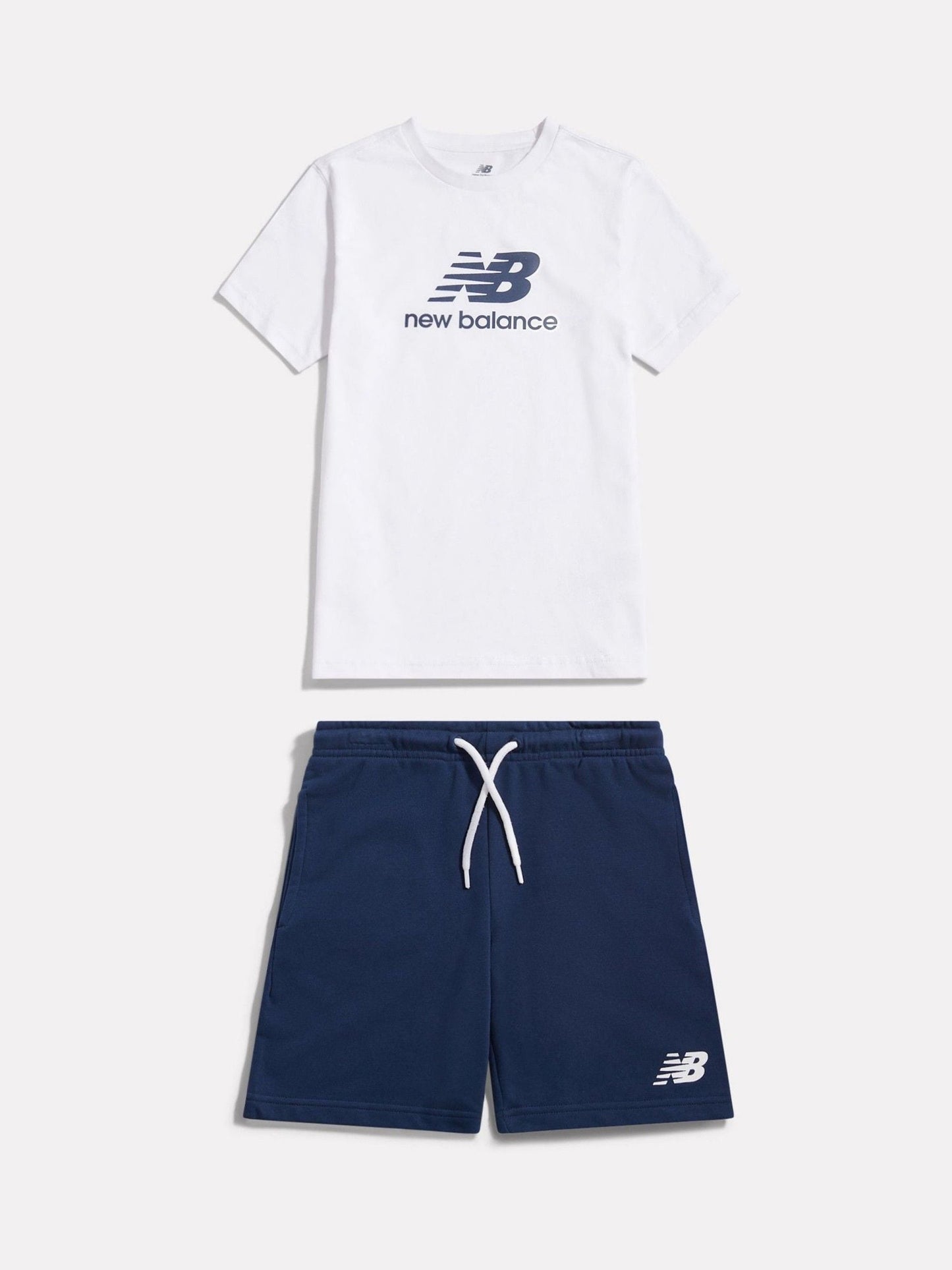 New Balance White Stacked Logo T-Shirt & FT Shorts Set image 1