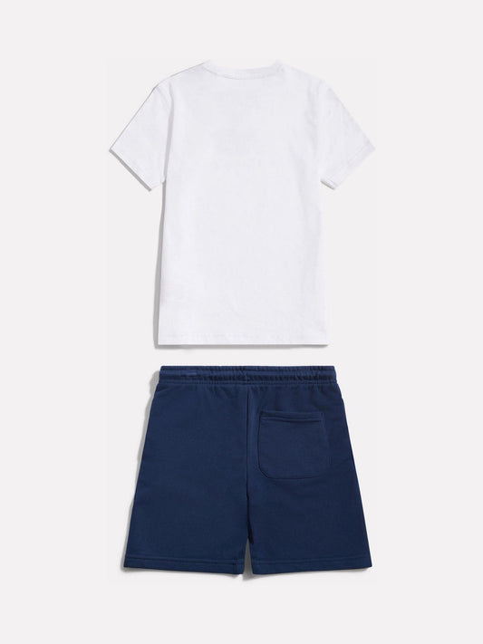 New Balance White Stacked Logo T-Shirt & FT Shorts Set image 2
