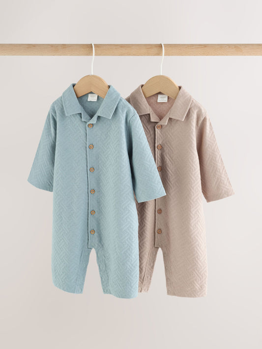Blue/Neutral Long Sleeve Collared Baby Rompers 2 Pack - image 1