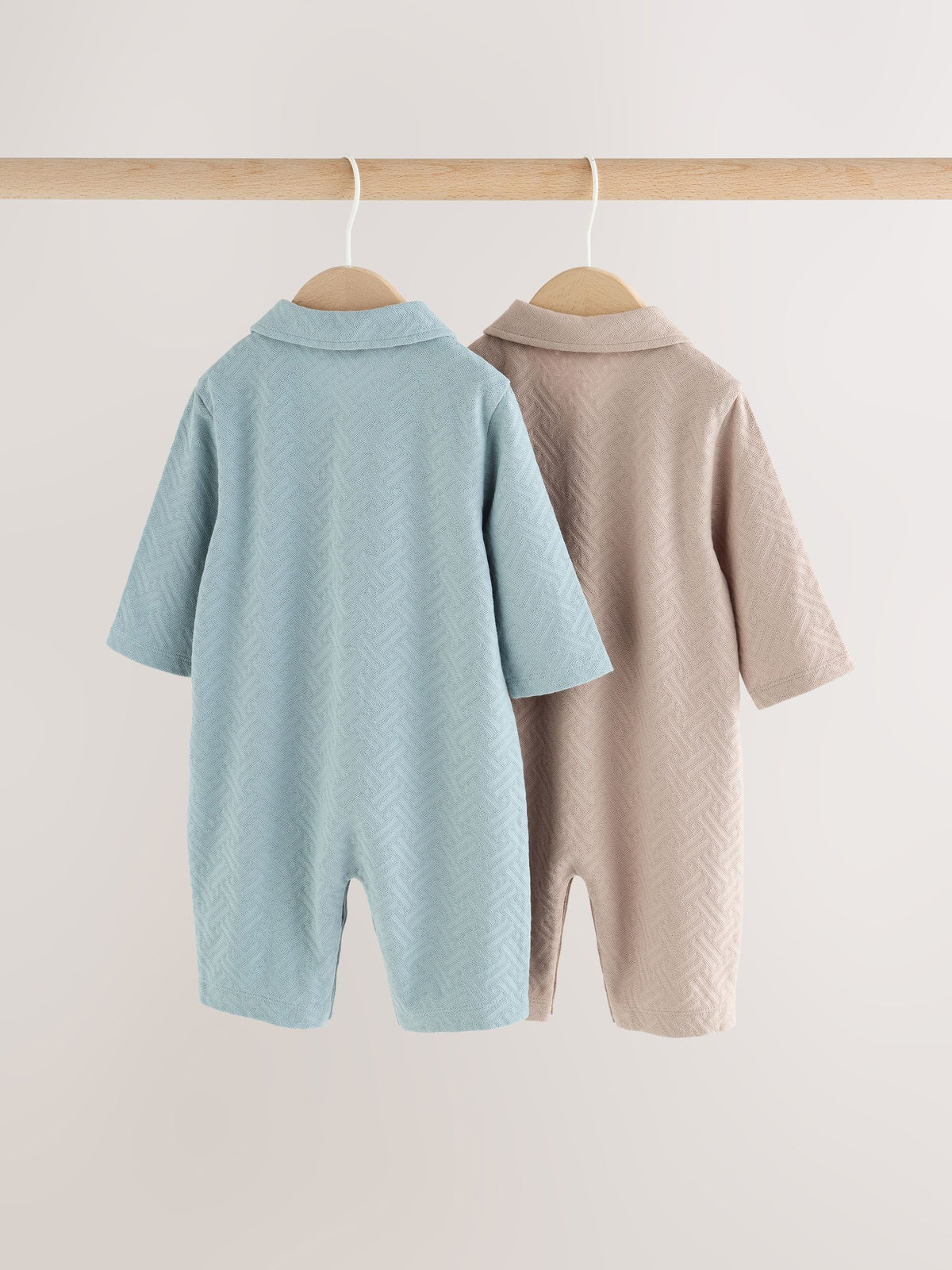 Blue/Neutral Long Sleeve Collared Baby Rompers 2 Pack - image 2