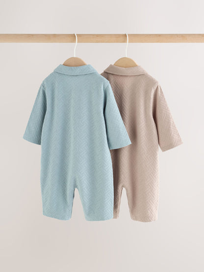 Blue/Neutral Long Sleeve Collared Baby Rompers 2 Pack - image 2