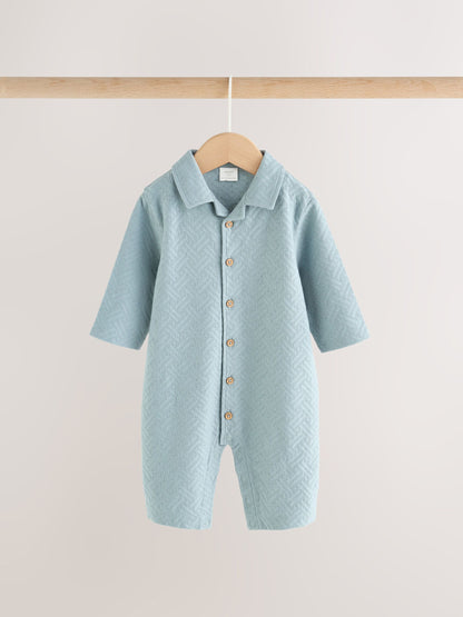 Blue/Neutral Long Sleeve Collared Baby Rompers 2 Pack - image 3