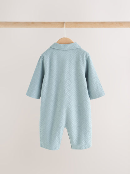 Blue/Neutral Long Sleeve Collared Baby Rompers 2 Pack - image 5