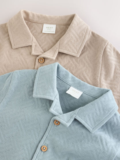 Blue/Neutral Long Sleeve Collared Baby Rompers 2 Pack - image 6