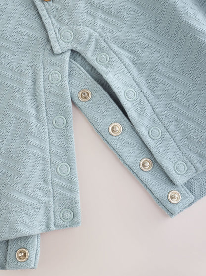 Blue/Neutral Long Sleeve Collared Baby Rompers 2 Pack - image 8