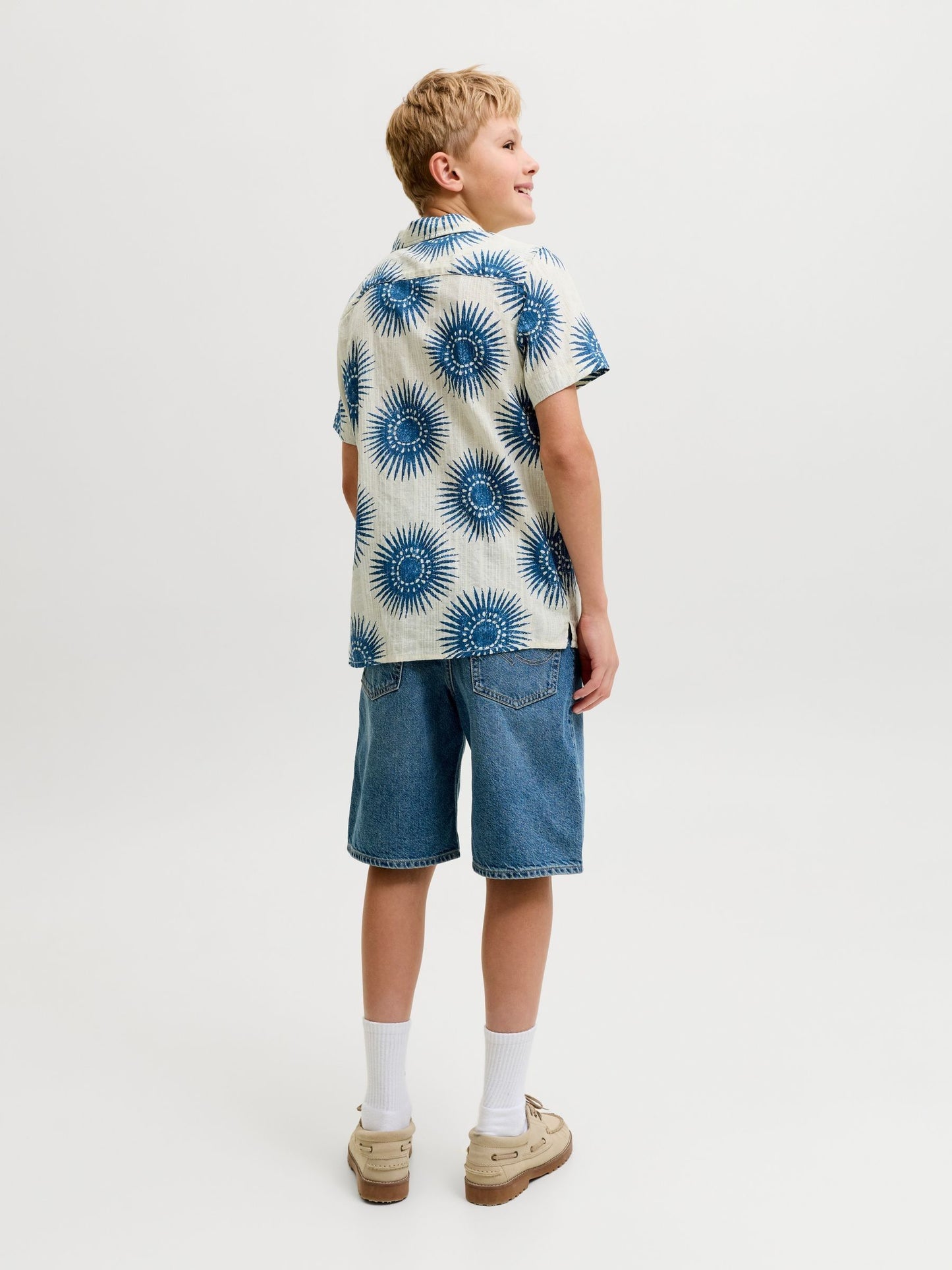 Dsiney Kidz - JACK & JONES JUNIOR Blue Cotton Resort Collar Short Sleeve Shirt image 3