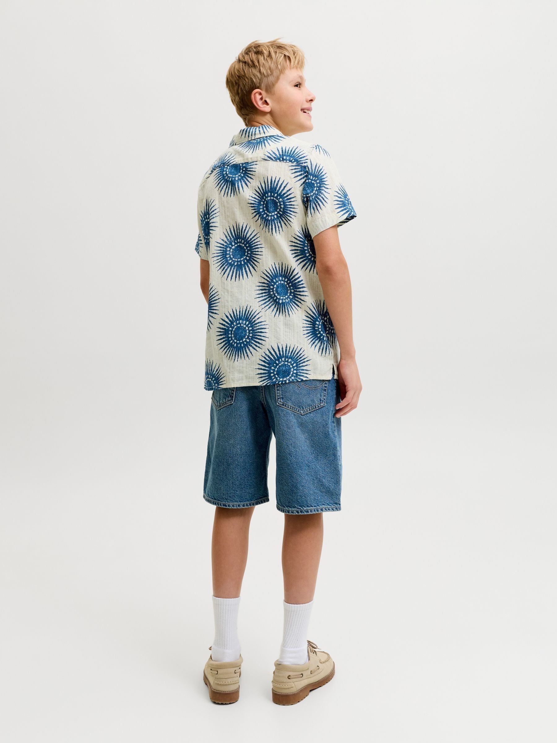 Dsiney Kidz - JACK & JONES JUNIOR Blue Cotton Resort Collar Short Sleeve Shirt image 3