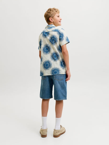 Dsiney Kidz - JACK & JONES JUNIOR Blue Cotton Resort Collar Short Sleeve Shirt image 3