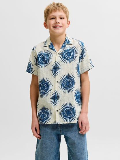 Dsiney Kidz - JACK & JONES JUNIOR Blue Cotton Resort Collar Short Sleeve Shirt image 4