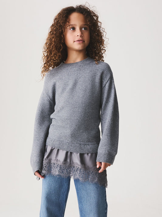 Grey Jumper Dress with Lace Trim (3-16yrs) - image 1