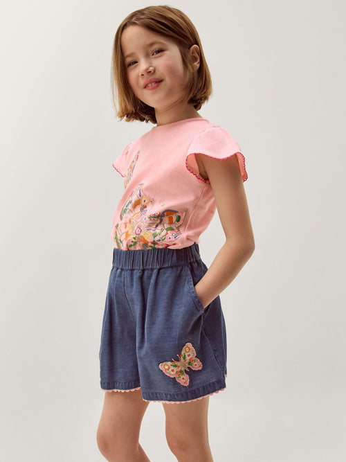Monsoon Blue Butterfly Embroidered Pull On Shorts image 1