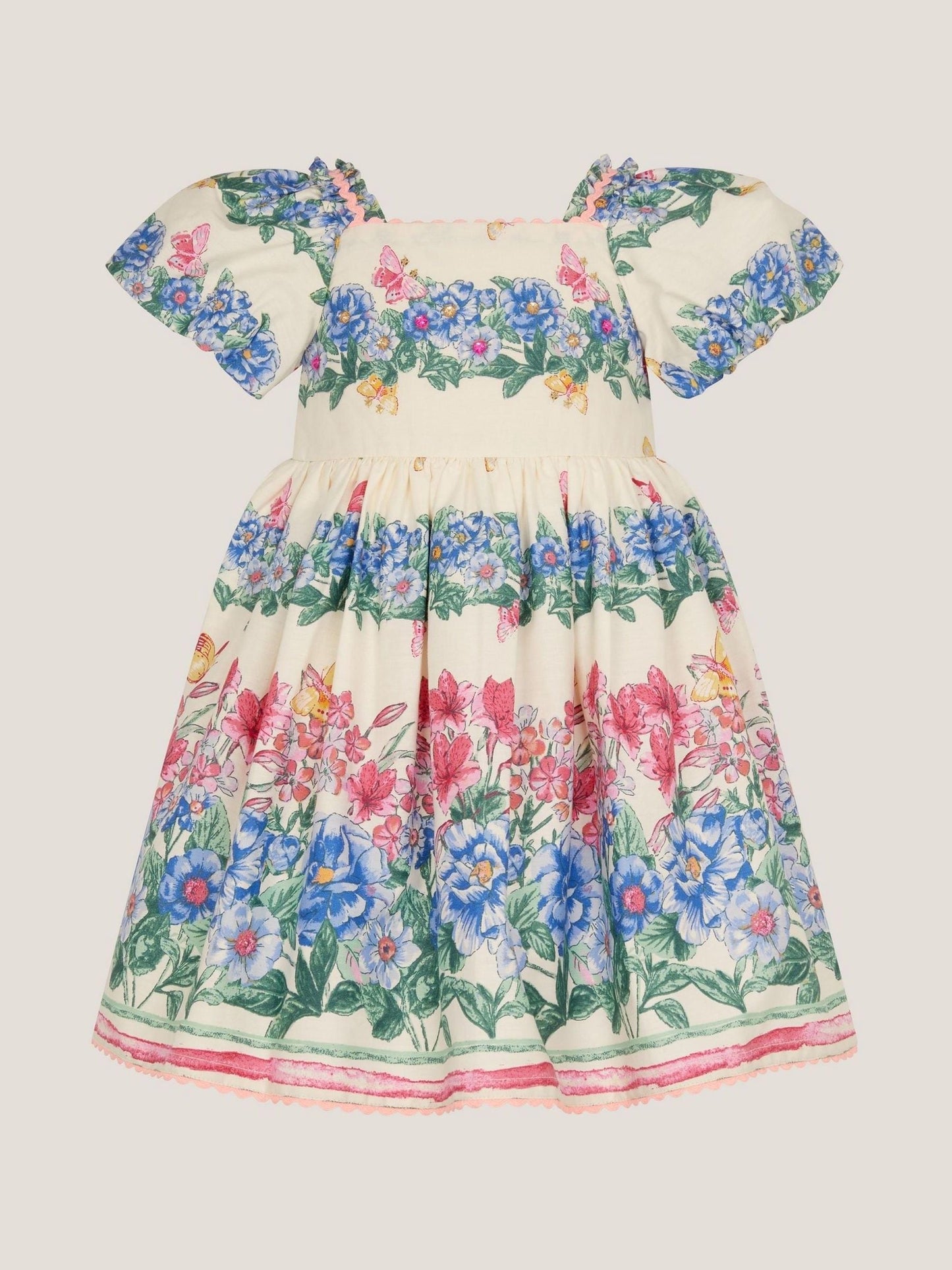 Monsoon Cream Baby Clara Puff Sleeve Floral Print Dress image 1