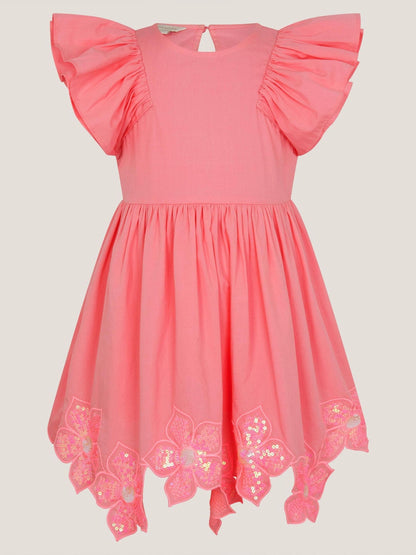 Monsoon Pink Flutter Sleeve Sequin Floral Dress image 2