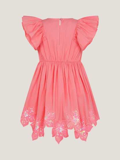 Monsoon Pink Flutter Sleeve Sequin Floral Dress image 3