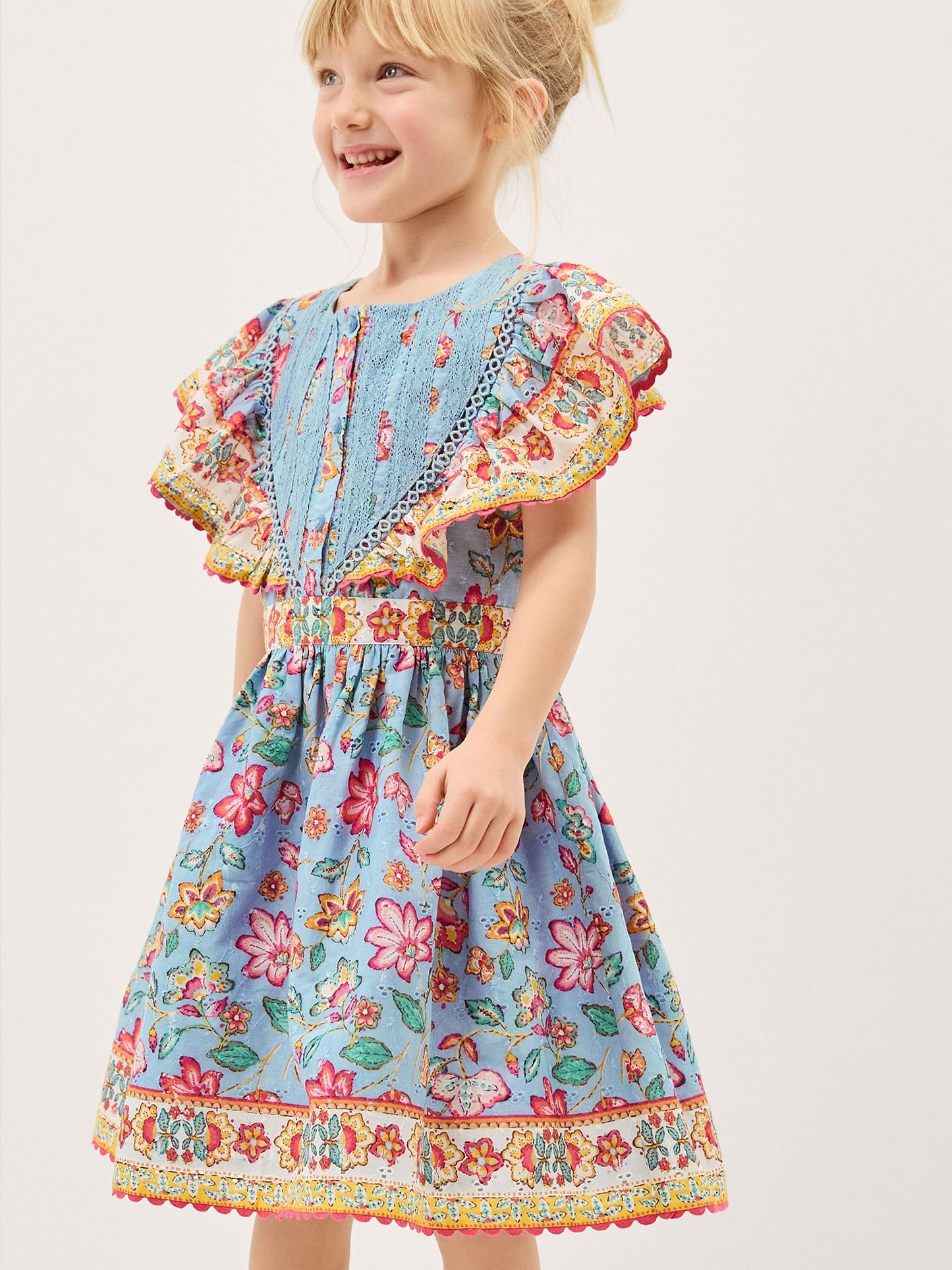Monsoon Blue Adara Floral Print Broderie Dress image 1
