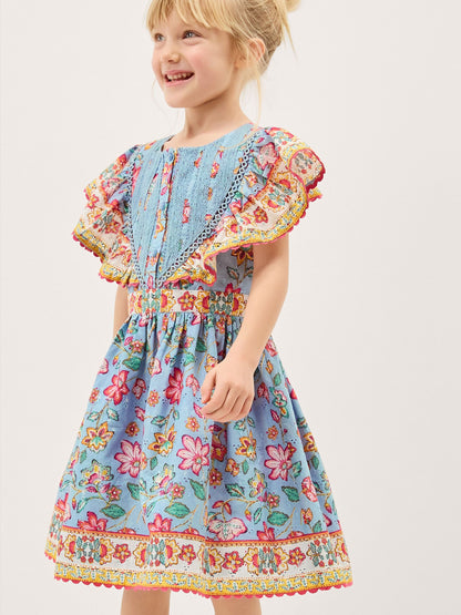 Monsoon Blue Adara Floral Print Broderie Dress image 1