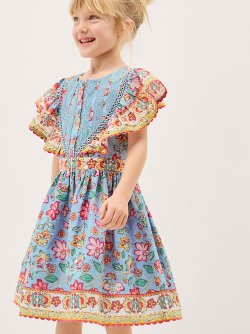 Dsiney Kidz - Monsoon Blue Adara Floral Print Broderie Dress image 1